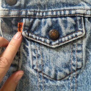 Vintage Little Levis Denim Jean Jacket Orange Tab Size 6X Kids